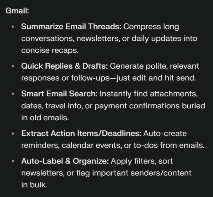 Comet browser Gmail integration features