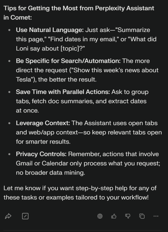 Tips for maximizing productivity with Comet Assistant