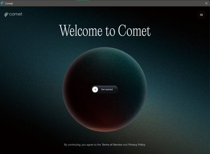 Welcome to Comet Welcome screen from Comet browser onboarding