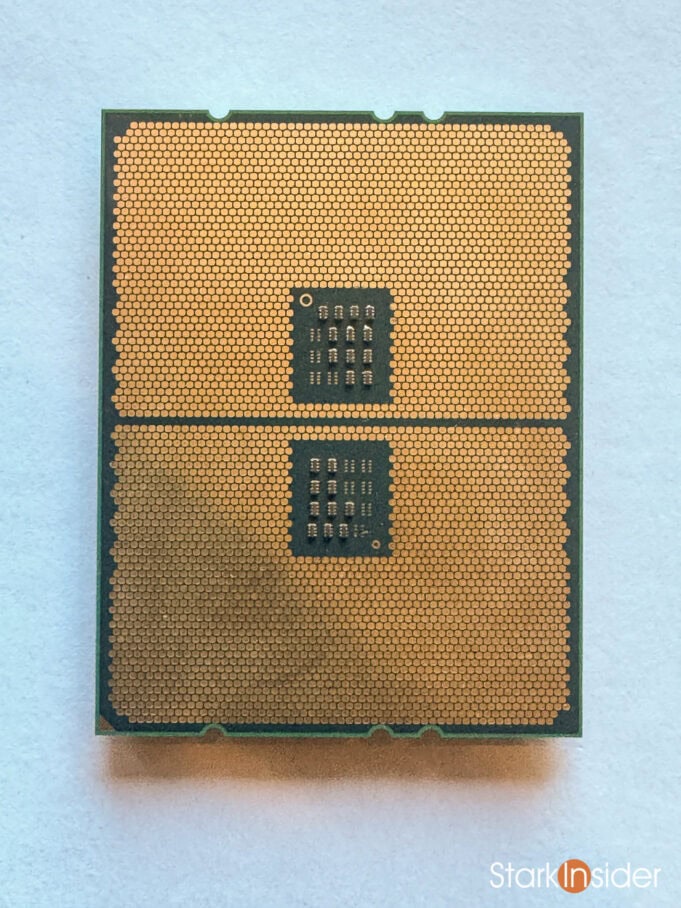 Counterfeit AMD Threadripper chip showing two arrays of pins, revealing it’s Zen 4 not Zen 5.
