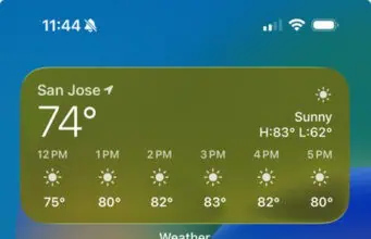 Apple iOS 26 home screen showing San Jose weather widget, 74°F, and apps.