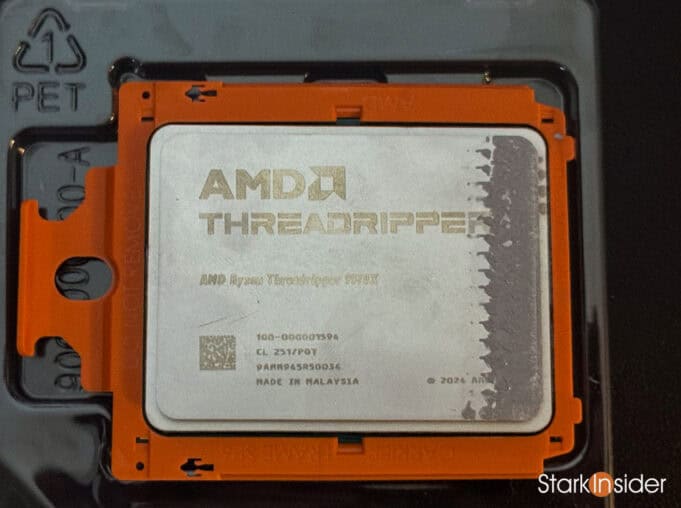 Close-up of counnterfeit AMD Ryzen Threadripper CPU.