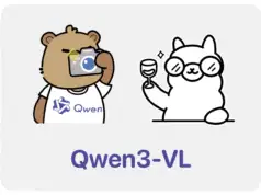 Qwen3-VL Cloud Model Review: Testing Alibaba’s Latest Vision AI on a Home Server Illustration showing Qwen mascot (brown bear wearing Qwen t-shirt holding camera) celebrating with Ollama mascot (white llama with glasses holding wine glass) with "Qwen3-VL" text below