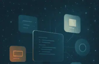 The IDE Is Dead. Long Live the IPE. Abstract cosmic illustration of a computer interface connected to floating panels in a star field, representing an AI-powered integrated personal environment