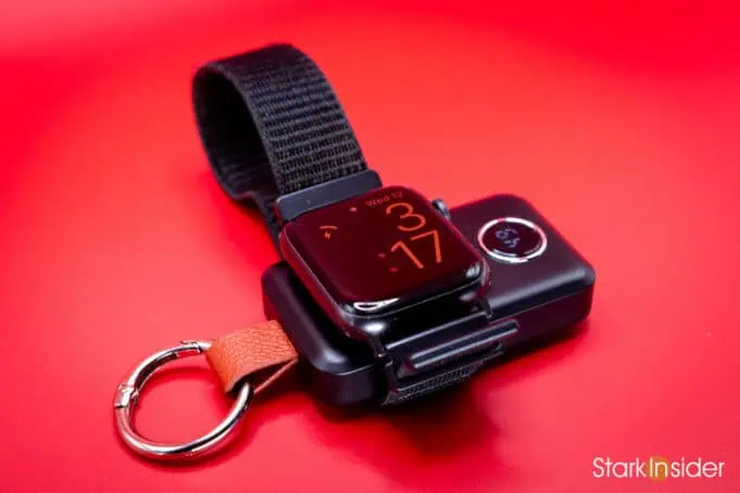 Apple Watch Series 6 attached to JOYROOM charger showing time 3:17 PM during charging test