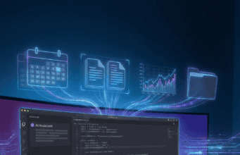 IPE: How to Build Your Own AI Command Center A futuristic home office setup featuring a widescreen monitor running Cursor IDE as an Integrated Personal Environment (IPE). Holographic icons floating above the screen represent personal tasks like home inventory, financial planning, and document organization, illustrating how to use AI coding tools for life management.