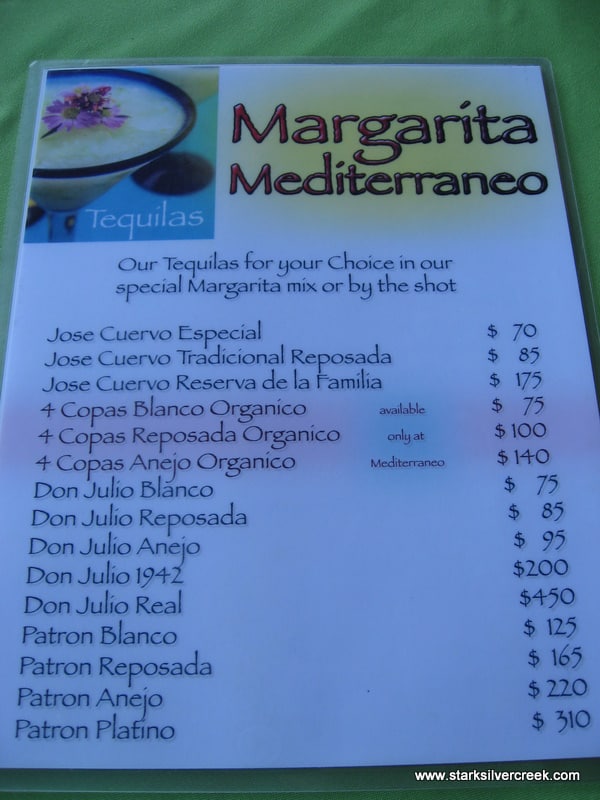 Margarita menu at Mediterraneo