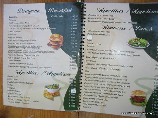 Menu for La Cascada